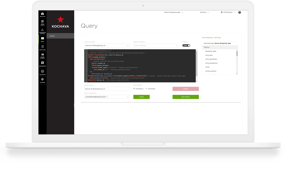 Kochava Dashboard of Query tool