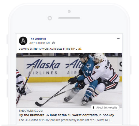 Illustration of iPhone displaying screenshot of a post from The Athletic