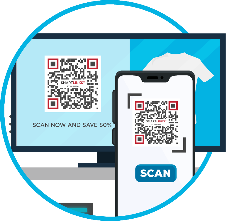 Illustration of smartphone scanning QR code on TV