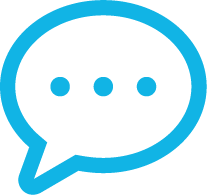 Blue icon of a text chat bubble.