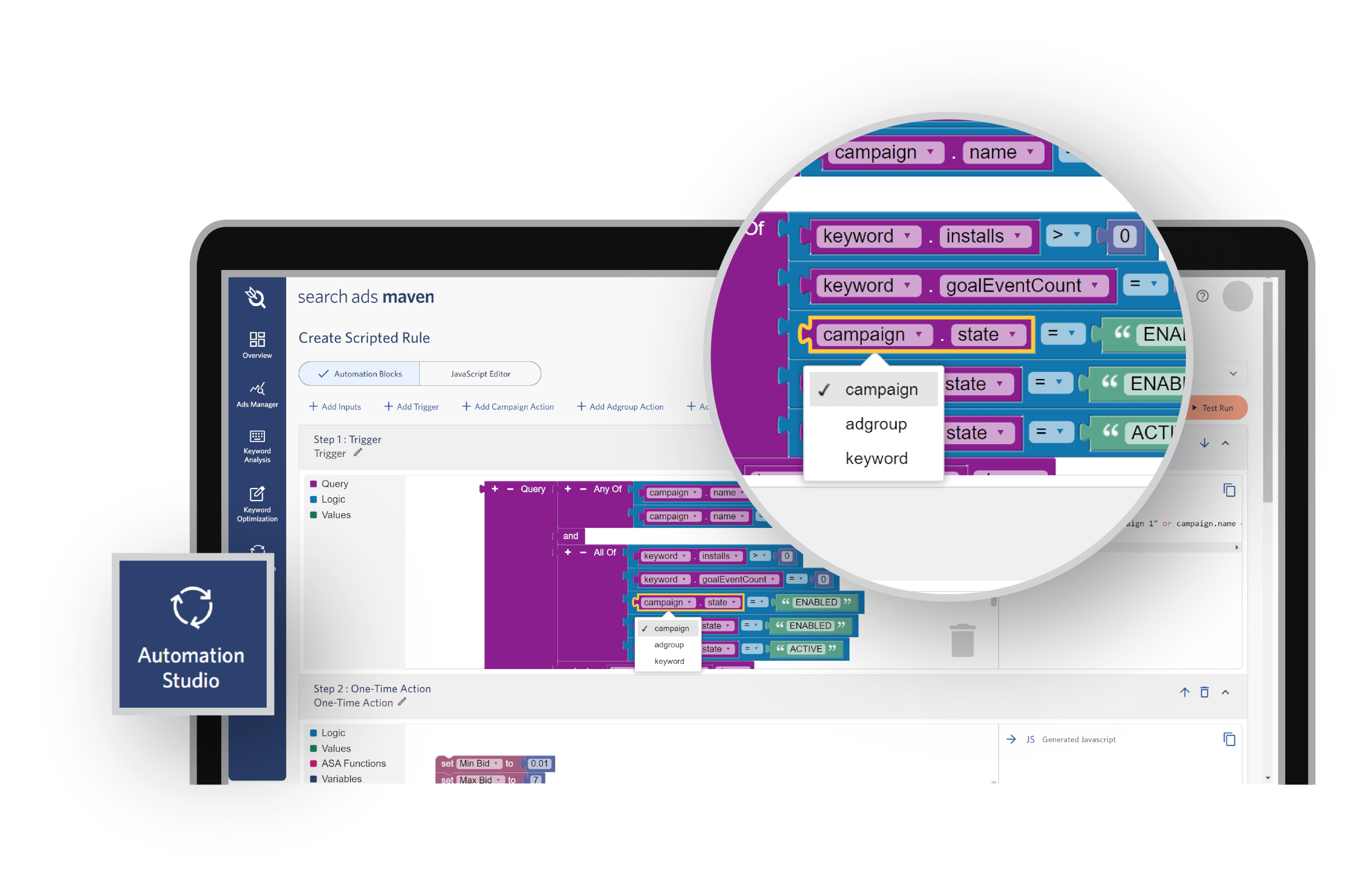 Search Ads Maven Automation Studio dashboard