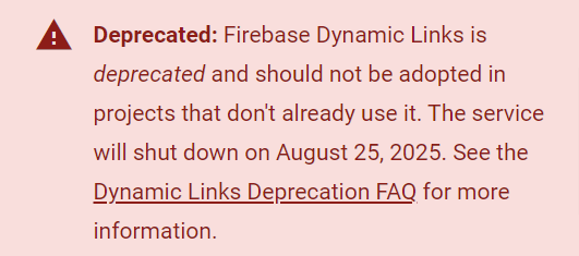 Firebase Dynamic Links Deprecated Alert