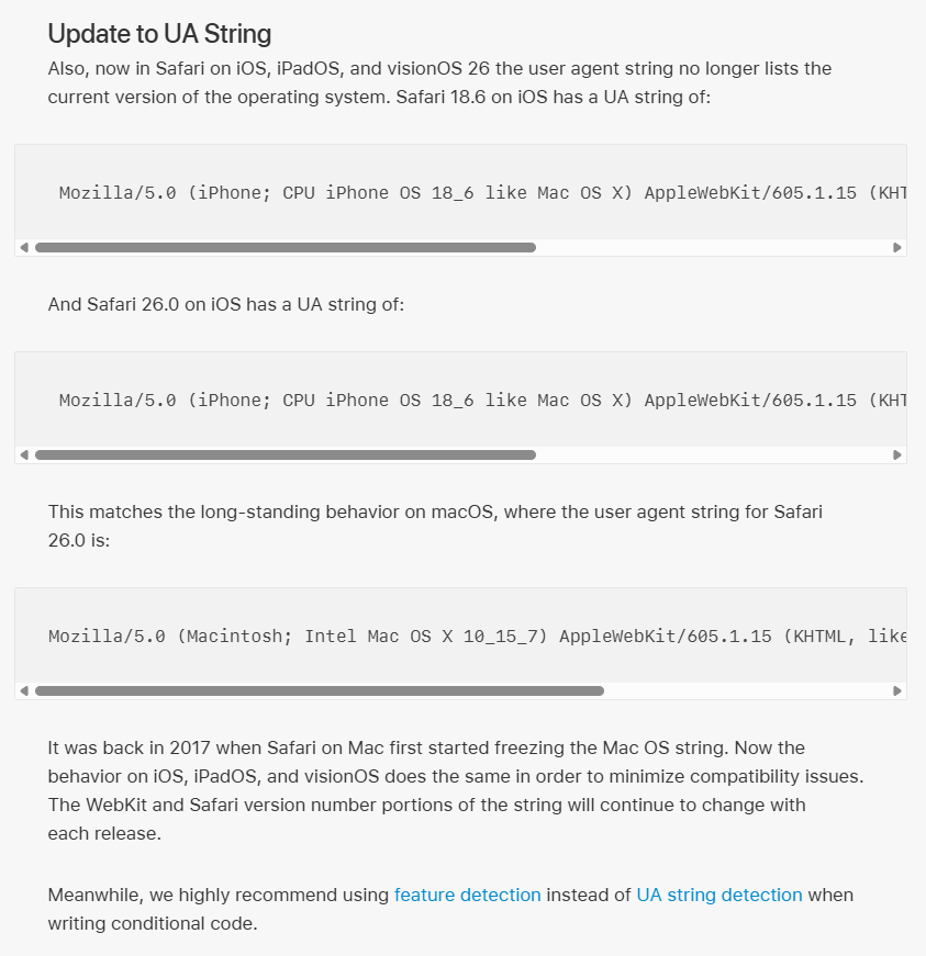 iOS 26 update to UA string