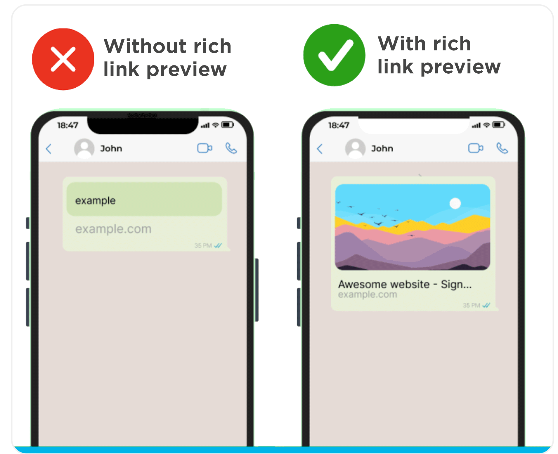 Generic link previews vs. rich link previews